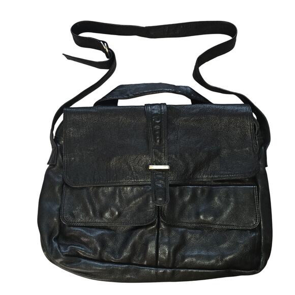 Kenneth Cole Messenger Bag Mens Leather Adjustable Strap Work Laptop Pockets - Picture 1 of 10